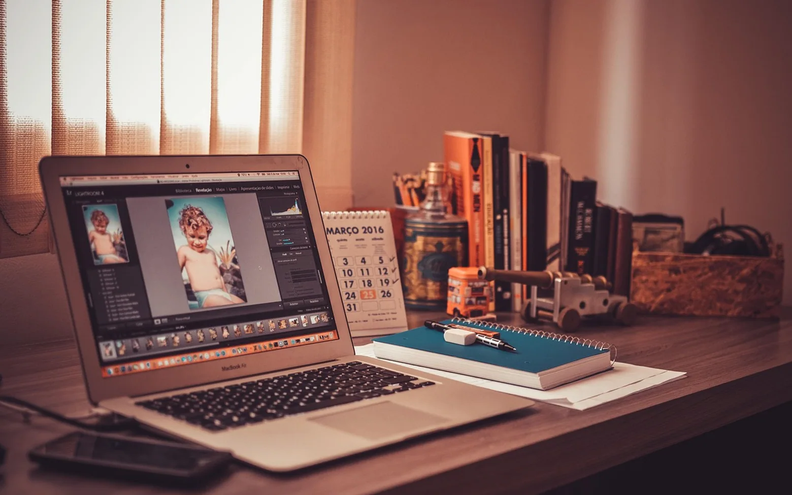 Desk, laptop and office