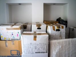 Cardboard boxes packed for a home move
