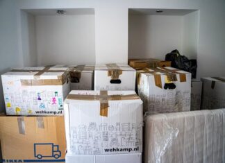 Cardboard boxes packed for a home move
