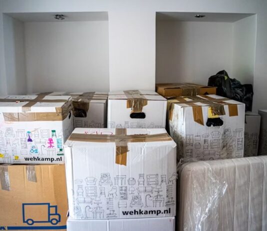 Cardboard boxes packed for a home move